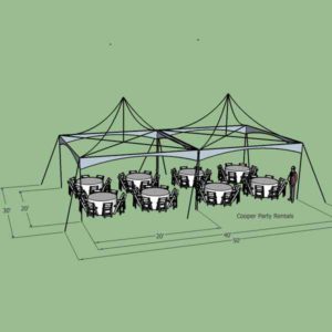 128 Guest – 30×60 Pole Tent – Round Tables