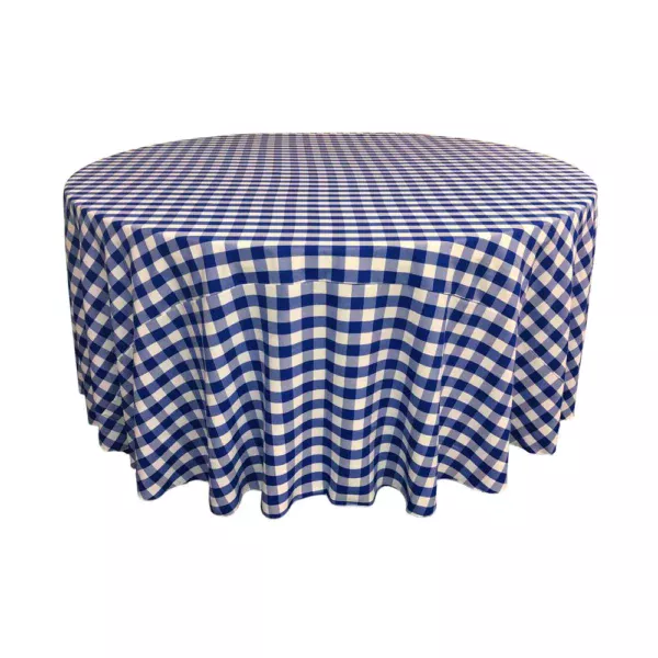 Check Blue Round Tablecloth